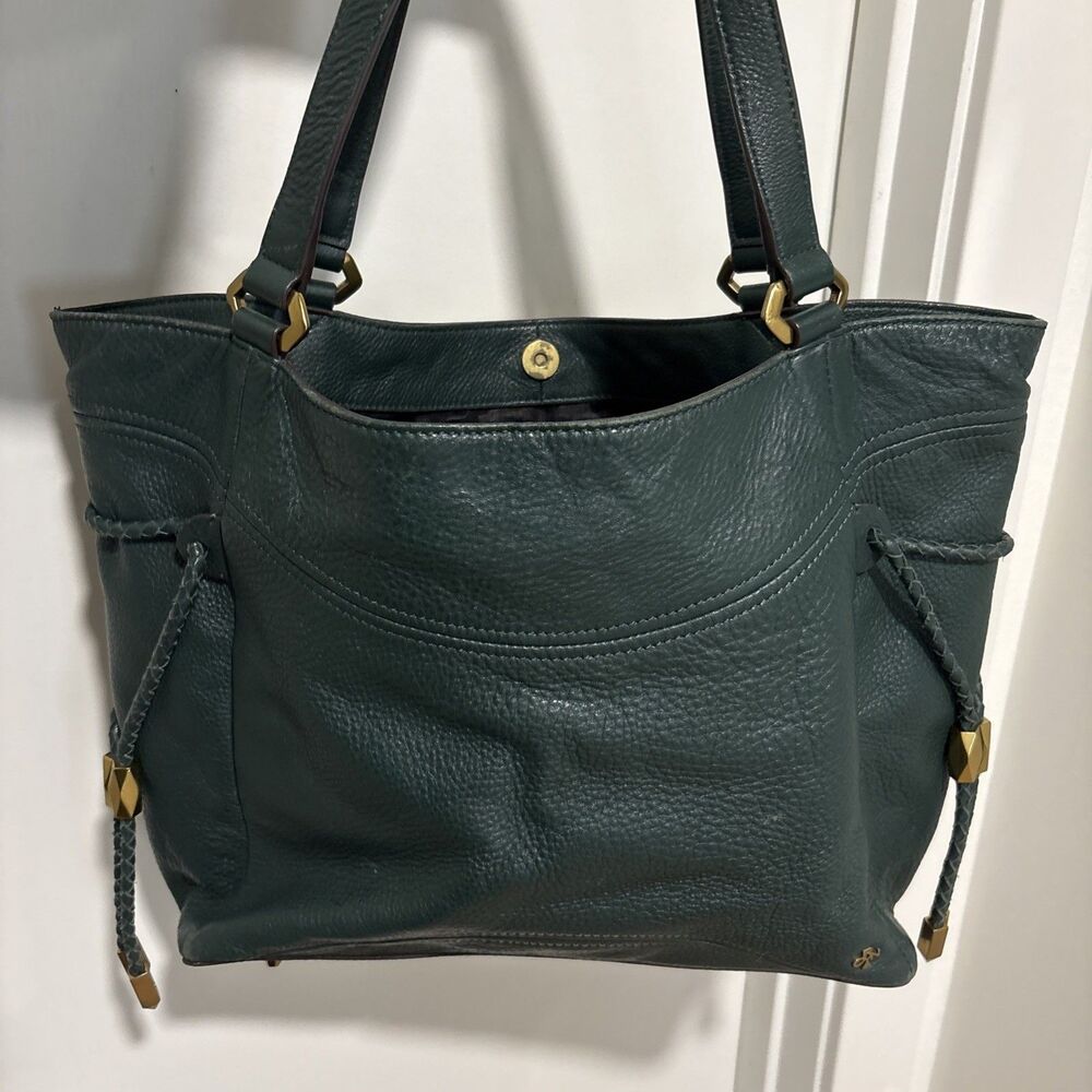 orYANY pebbled leather shoulder bag in a deep forest